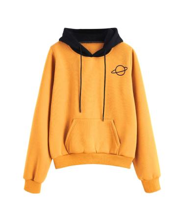 Bigfanshu Womens Tops Casual Long Sleeve Pouch Pocket Pullover Hoodie Top Blouse Yellow