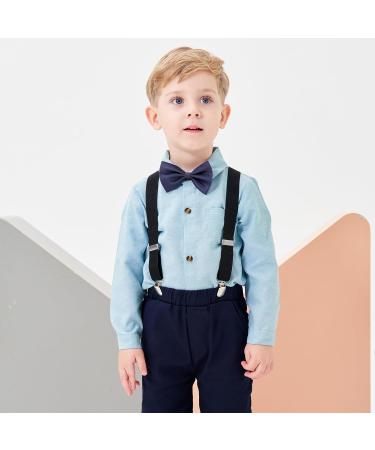 Volunboy Baby Boys 4PCS Gentleman Suit Set | Formal Bow Tie Shirts + Suspenders Pants | 5-6 Years | Pure Green - Buy Online on GoSupps.com