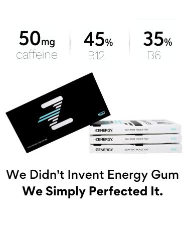 ZENERGY Energy Gum 50mg Caffeine B6 & B12 Vegan Sugar-Free Gluten-Free Mint Flavor 8-Count Boxes (Pack of 3) | Boost Your Energy - Buy Online on GoSupps.com