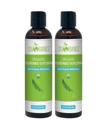 Sky Organics Organic Vegetable Glycerin Non-GMO Kosher USP Grade Hypoallergenic Cold-pressed - Benefits Hair & Skin - Excellent Emollient- Ideal Soap Base Moisturizer and DIY- 8oz (2 Pack) 8 Fl Oz (Pack of 2)