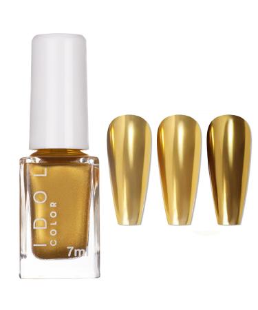 Gold Nail Polish - 3D Mirror Metallic Nail Varnish - Quick Dry Metal Effect Chrome Nail Polish - Breathable French Manicure Nail Polish Nail Paint - Non Toxic & No Need Nail Lamp