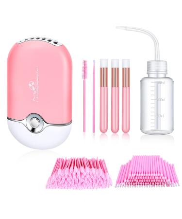105 Pcs USB Mini Portable Fans Rechargeable Electric Handheld Air Conditioning Lash Shampoo Brushes Nose Blackhead Facial Cleaning Brush Plastic Wash Bottle (pink)