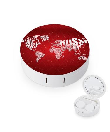Merry Christmas World Map Contact Lens Travel Kit Portable Cute Contact Box with Mirror for Daily Outdoor