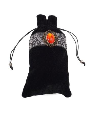 Gem Velvet Tarot Card Holder Bag Pouch with Drawstring Black