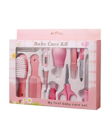 TEEROVA Baby Grooming Kit 10pcs Newborn Nursery Health care Set Baby Nail Clipper File Scissor Tweezer Thermometer Brush Comb (Pink)