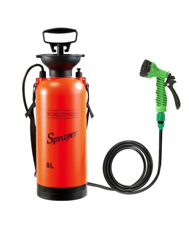 CLICIC Pressure Sprayer with 7 Spray Modes, Camping Shower with Removable Hose and Shower Head for Camping Outdoor Traveling Hiking and Pet Bath 2 Gallon