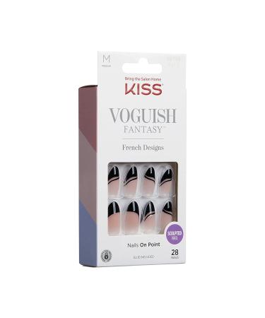KISS Voguish Fantasy Fake Nails - Medium Almond Glossy Black Acrylic Nails | 28 Count - Buy Online on GoSupps.com