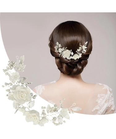 Bridal Hair Accessories Flower Pearls Barrette Hair Vine Crystal Silver Leaf Wedding Hair Headband Jewelry For Party Fancy Dress Honeymoon Garden Party 25cm - Buy Online on GoSupps.com