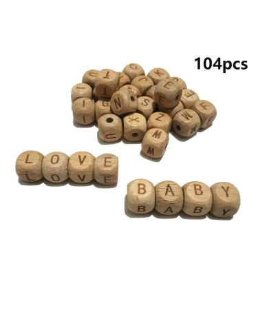 104pcs 12MM Natural Beech Wood Alphabet Letter Beads for Jewelry Making - DIY Mom Necklace | Square Wooden Letter Beads - Buy Online on GoSupps.com