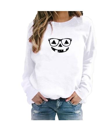 Halloween Costumes Round Neck Casual Long Sleeve Sweatshirt Top Womens Blouse Medium White Large