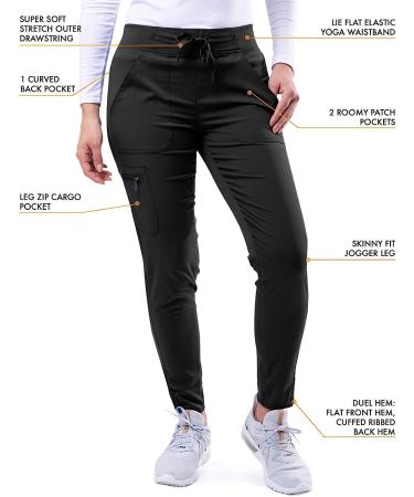 Adar Pro Modern Athletic Scrub Set for Women - V-Neck Top & Yoga Jogger Pants, Black, Size Medium - Buy Online on GoSupps.com