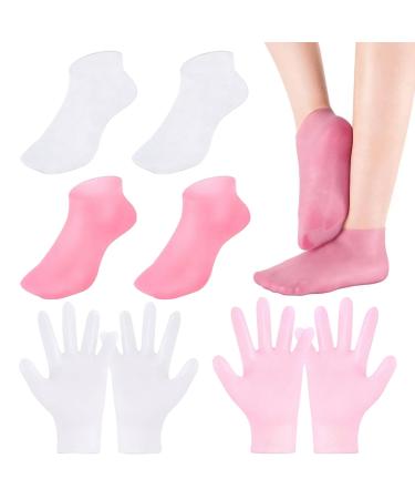4 Pairs Silicone Moisturizing Gloves & Socks Set Anti Slip Spa Socks and Gloves 2 Colors Hands Feet Skin Care High Elasticity Gloves and Socks Beauty Supplies