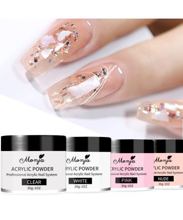 Monja Acrylic Powder Kit - Professional Nail System for Women - 4 Colors (Clear, Nude, Pink, White) - Long Lasting & No Need for Nail Lamp - 1oz x 4PCS - Buy Online on GoSupps.com