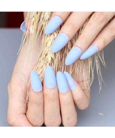 Buy CSCH Long Pointed Matte Light Blue Artificial Nails - 24 Pack for Perfect Nail Art | Trending False Nails Online - Buy Online on GoSupps.com