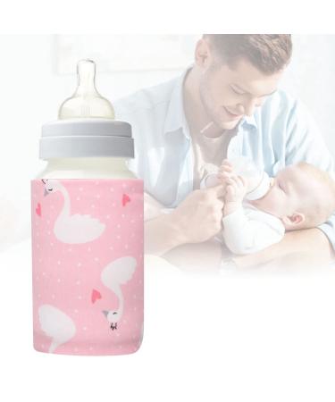 USB Baby Bottle Warmer Bag Portable Milk Bottle Heating Warmer Heater Keeper Bottle Insulation Thermostat Infant Feeding Food Thermal Storage Bag for Outdoor Travel Pink Swan
