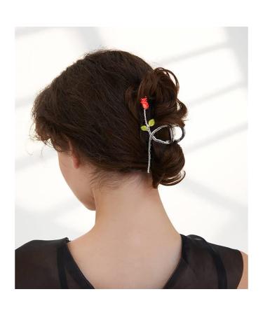 2 Pack Rose Flower Metal Hair Claw Clips - Pearl Hair Jaw Clips for Women and Girls - Buy Online on GoSupps.com