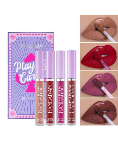 4-part matt lipstick set velvety playing card pack liquid lipstick waterproof long-lasting smooth silky naked lip gloss kit lip make-up (#03)