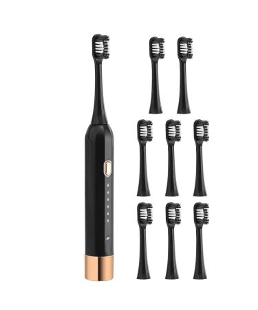 DBJJB Adult Electric Toothbrush  high Intensity Teeth Cleaning  with 8 Replacement Brush Heads  60 Days of one Charge  6 Modes  3 Intensity  Hidden Charging Head  Black