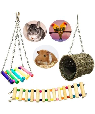 Ewolee Hamster Toys 3 Pack Ferret Toys Rat Cage Toys Hanging Ladder Hammock Swing for Small Animals Rat Hamster Gerbil Degu Guinea Pig Squirrel Ferret Parrot - Buy Online on GoSupps.com
