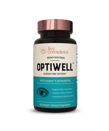 Live Conscious Eye Vitamins Select AREDS 2 Ingredients with Vitamin E, Lutein, and Astaxanthin - OptiWell Eye Health Supplement and Blue Light Support - 30 Softgels 30 Count (Pack of 1)