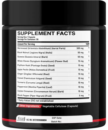 DEDICAD Wormwood Capsules - 12 Herbs Blended Black Walnut, Cloves, Ginger, Turmeric, Cinnamon, Apple, Quassia - 2 Packs 50 Capsules - Buy Online on GoSupps.com