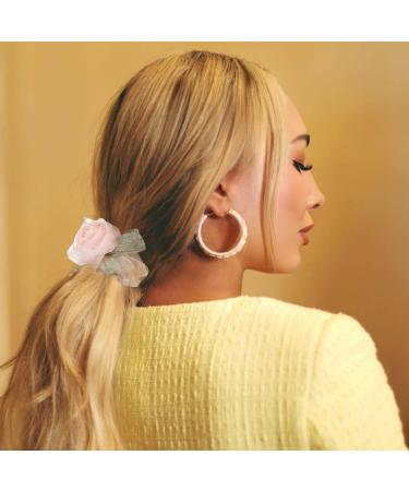 Brinie Pink Floral Hair Scrunchies - Pack of 2 | Elastic Hair Bands for Women and Girls - Buy Online on GoSupps.com