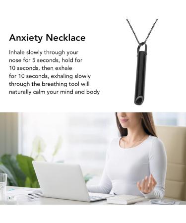 Breathing Necklace Anxiety Relief Necklace Unisex Fashionable Stainless Steel Stress Relief Necklace for Anxiety Relaxation Meditation Calming Down Panic Attack Relief (Black) - Buy Online on GoSupps.com