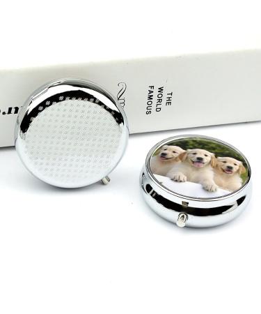 Travel Pill Box with Golden Retriever Puppies | 3 Compartment Portable Pill Organizer for Handbag & Pocket - Buy Online on GoSupps.com