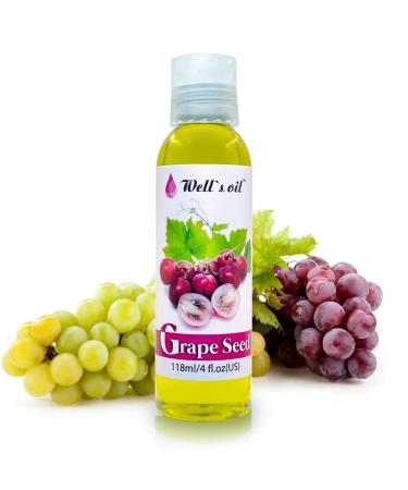 Well's 100% Pure Hair & Skin Grapeseed Oil | Natural Carrier Oil | For Hair  Eyelashes & Brows Growth | Moisturise  Strengthen Hair  Skin & Nails | Cold Pressed  4 fl oz Grapeseed Oil 4 Fl Oz (Pack of 1)