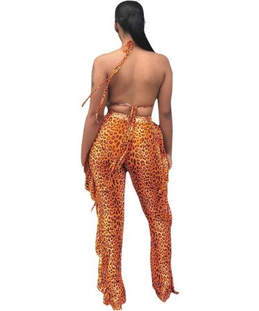 Women's 2-Piece Sweatpants Suit Set | Ruffle Crop Top & Long Pants Jumpsuit Outfit | Orange, Medium - Buy Online on GoSupps.com