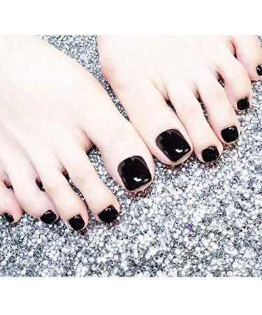 Tseenyi artificial toenails light black monochrome fashion square briefly complete cover wrong toenails for women and girls (24 pieces) - Buy Online on GoSupps.com