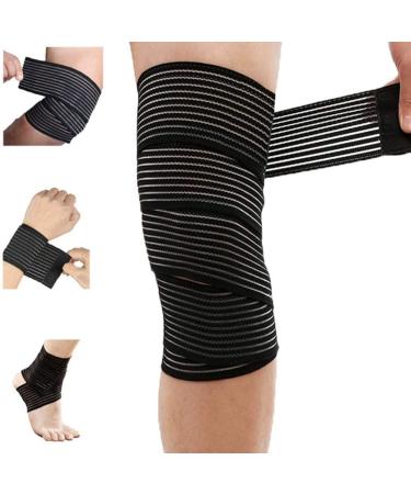 Extra Long Elastic Knee Wrap Compression Bandage Brace Support for Legs, Plantar Fasciitis, Stabilising Ligaments, Joint Pain, Squat, Basketball, Running, Tennis, Soccer, Football (Black-2Pcs)