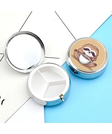 Round Pill Box Yoga Sloth | 3 Compartment Decorative Metal Pill Organizer - Portable & Stylish - Buy Online on GoSupps.com