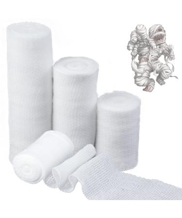24 Rolls Halloween Gauze Stretch Bandage Roll 5 Yards White Mummy Bandage Applied for Hand Wrap Dressing Zombie Props Halloween Cosplay Costume Accessories 120Yads