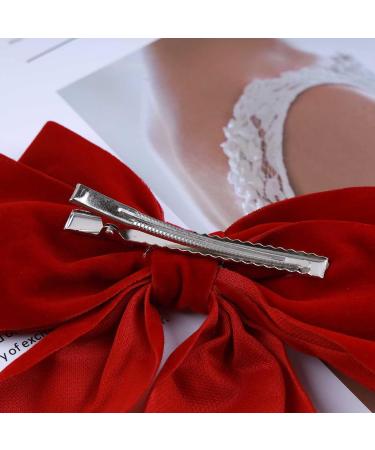 Aneneiceera Suede Bow Hair Clip Red Bowknot Velvet Hair Barrette Clip Fench Satin Head Clip Winter Thick Hair Clip Long Bow Tail Headpieces Decorative Hair Accessories for Women and Girls (Red) - Buy Online on GoSupps.com