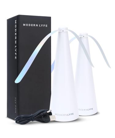 Modern LYFE Fly Fan for Tables - USB or AA Battery Powered - Fly Swatter for Outdoor Dining Or Food at Parties Restaurants Patios This Fly Spinner Keeps Flies Away (White - 2 Pack)