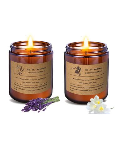 Soy Candles Aromatherapy Candles for Home Scented 7oz 2 Pack Long Lasting Scented Candles Set Gift for Women Lavender&Fressia