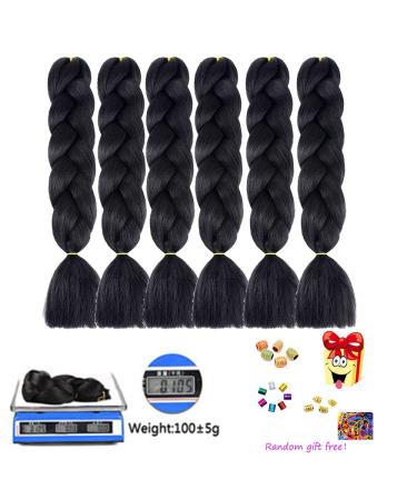 Braids Extensions - Black Kanecalon Jumbo Braids | 24 Inch Crochet Hair Extensions - 6 Packs for Art & Styling | High-Quality Hair Extensions - Buy Online on GoSupps.com