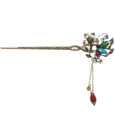 Frcolor Strass Butterfly Hair Stick Flower Vintage Chinese Hair Dine Hall Hairyard Chignon Pin Retro Hair fork with tormented for DIY women girls (colorful) - Buy Online on GoSupps.com