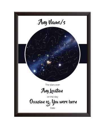 PERSONALISED Scene Sky/Star Map Print Wall Art Poster. Unique gift idea for birth christening Mothers Day Fathers Day. Night sky at an exact moment - any location. picture/print only