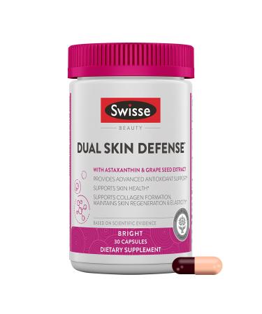 Swisse Beauty Dual Skin Defense Supplement | Astaxanthin, Grape Seed Extract, and Vitamin C | Supports Collagen Formation, Skin Elasticity, Antioxidant Protection & Regeneration | 30 Capsules