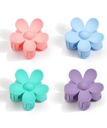 MiDoDo Hawaiian Flower Hair Clips for Women 4 Pack Flower Hair Claw Clips Plumeria Claw Clips for Thin Hair Large Claw Clips for Thick Hair Beach Tropical Hair Accessories for Girls Blue Pink