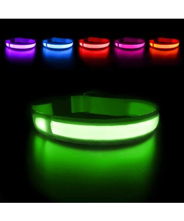 Masbrill dog collar lighting usb charging waterproof LED light neck band for small medium -sized dogs adjustable Safety dog collar with 3 lighting modes - green - S (28-40cm/11-15.7inch) green (TC5200)