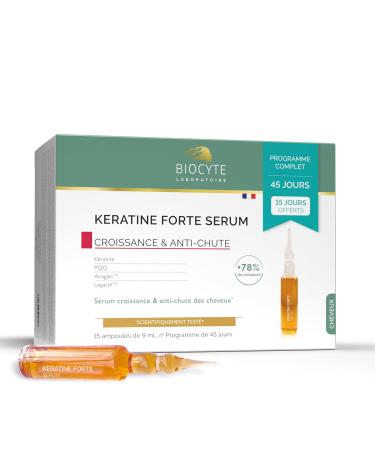 BIOCYTE Pack Keratine Forte Serum - Ampoules Anti-chute Cheveux - Keratine PQQ Actifs Brevet s - Programme de 45 jours 9 ml (Lot de 15)