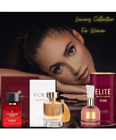 Arabian Perfumes for Women La Passion Absolu Folie Elite Flora (Pack of 3) Eau de Parfum Sprays 100ML (3.4 OZ) Luxurious & Floral Long-Lasting Perfume For Women Valentine s Day Gifts BUNDLE - Buy Online on GoSupps.com