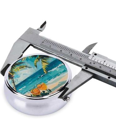 Beach & Cocktails Portable Metal Pill Box - Round Mini 3-Compartment for Travel | Small Pills Organizer - Buy Online on GoSupps.com