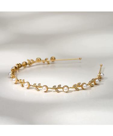SWEETV Gold Flower Girl Headpiece | Pearl Wedding Headband for Women & Girls | Princess Toddler Hair Accessories for Birthday Party & Photography - Buy Online on GoSupps.com