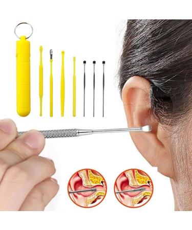 7Pcs/Set Stainless Steel Ear Wax Removal Tool - Yellow Ear Wax Remover Spoon Curette Kit - Buy Online on GoSupps.com
