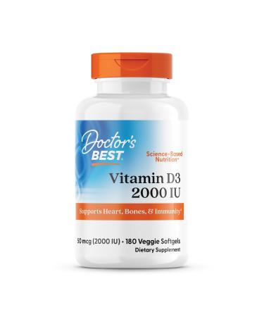 Doctors Best Vitamin D3 2000 IU Supports Heart Bones & Immunity Non-GMO Gluten Free Soy Free Vegetarian 180 Veggie Softgels