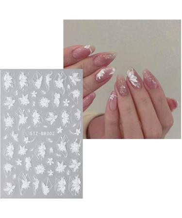 JMEOWIO 6 Sheets 3D Embossed Flower White Nail Art Stickers Decals Self-Adhesive 5D Spring Summer Floral Nail Supplies Nail Art Design Decoration Accessories - Buy Online on GoSupps.com